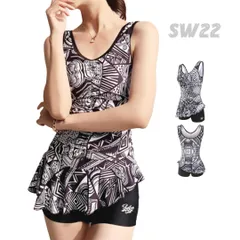 水着 レディース ワンピース フィットネス 体型カバー モノトーン L シック 大人 リゾート カジュアル 幾何学模様 フリル