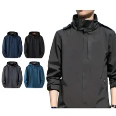 [Laff tigo.] マウンテンパーカー メンズ レディース 撥水加工 アウトドア ジャケット アウター 防風 春服 カップル 帽子付き ブルゾン ウインドブレーカー (JP, アルファベット, 3XL, ブラック) [ブラック] [3XL]