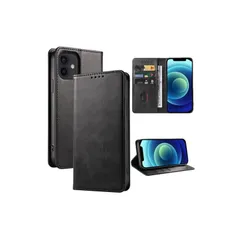 iphone 12 ケース 手帳型 携帯カバー レザー 耐衝撃 耐摩擦 軽量 着脱しやすい 全面保護 手触りが良い マグネット式 カード収納 スタンド機能 人気 上質 6.1インチ対応 EUMADOVE (ディープブラック, iPhone 12) 1