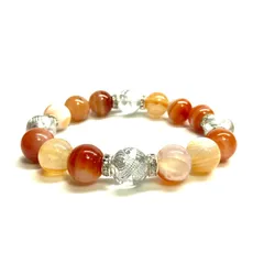 12mm 四神獣銀彫水晶×カーネリアン・サードニクス パワーストーン ブレスレット天然石 レッド天眼石 お守り 青龍 白虎 玄武 朱雀　[24] （シルバー）メンズ・レディース　男性・女性　数珠ブレス　開運  [24] 