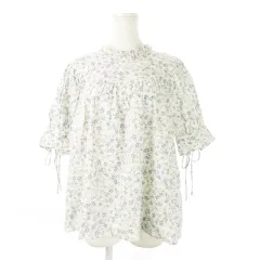 ポロ バイ ラルフローレン Polo by Ralph Lauren 花柄ブラウス フリルネック 半袖 丸ヨーク リボン ギャザー フレア 小花柄 大きいサイズ 14 185/108B 青 ブルー /CK22 ■GY19のサムネイル