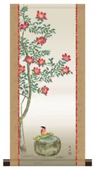 10年保証 掛け軸 ミニ掛け軸  和風 花鳥画  冬掛け 山茶花 長江桂舟 モダン 掛軸 床の間 和室 おしゃれ 壁掛け 絵