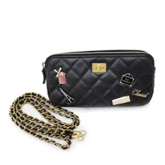 【名東】シャネル 2.55 エンブロイダリー チェーンウォレット ブラック ゴールド金具 A84214 マトラッセ レディース