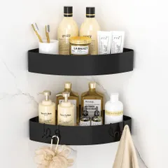 Orimade マグネット バスルーム コーナー ラック フック4個付き ブラック 約W31×D22×H6cm 浴室用ラック お風呂 おもちゃ 収納 シャワーフック 風呂場/洗面所 水切り 2段式…