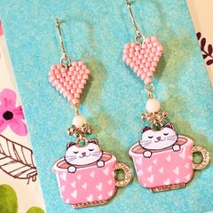 ねこアクセサリー　イヤリングへ付替可