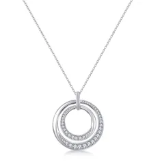 【数量限定】[Free bird] ロングネックレス レディース 3連サークル ネックレス ペンダント アクセサリー 60+5cm 誕生日 お正月 クリスマス 新年 プレゼント女性 ジュエリー (プラチナ-2連)