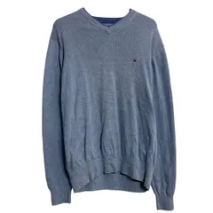 Tommy Hilfiger コットンニット セーター トミーフィルフィガー M ブルー Vネック プルオーバー 古着卸 アメリカ仕入 a611-7819