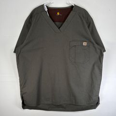 古着 カーハート Carhartt 半袖シャツ メディカル リップストップ ワンポイント ロゴ 胸ポケ L  カーキ 無地 メンズ