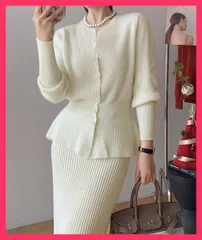 【スタッフおすすめ！】 ニットセットアップ レディース 韓国秋冬 大人女子服きれいめ/ワンピース風セット/入学式入園式お洒落 アンサンブルニット ペプラムカーディガ おすすめ おしゃれ　かわいい　人気 3BIJIN-006