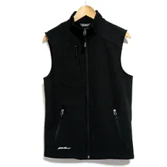 新品同様 Eddie Bauer エディーバウアー フルジップストレッチベスト スタンドカラー メンズ M相当 色～黒・4980円、メンズ・ストレッチ・トップス・着回し・ジップポケット3個・フルジップ・スタンドカラー・ロゴ刺繍・オールシーズン