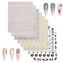 ★即日発送★ネイルシール 9枚セット 3D 立体 星 月 太陽 天使の羽 ネイルパーツ シール 貼るだけ ネイルステッカー おしゃれ ジェルネイル ネイルアートシール デコパーツ バレンタインデー ゴールド シルバー 黑