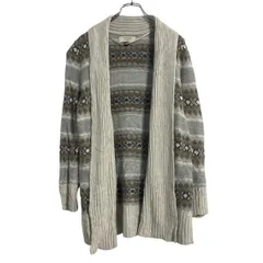 sonoma ニット セーター カーディガン レディース M ベージュ グレー ブラウン 総柄 羽織り ボタンレス 古着卸 アメリカ仕入 a610-6228