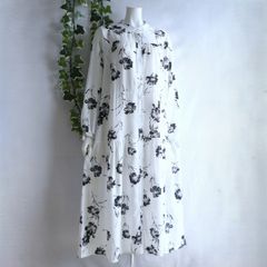 新品 9752 ML 水墨画風花柄 ティアード ワンピース 白系 春 夏 秋 レディース ロング マキシ 上質 上品