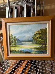 萩駿 油彩 風景画 渓流 柳瀬川 栃木 日本風景 昭和 絵画 260207-1