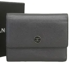 【本物保証】 箱付 美品 シャネル CHANEL ココマーク ロゴ ココボタン 三つ折財布 レザー ブラック 黒 シール付 10番台