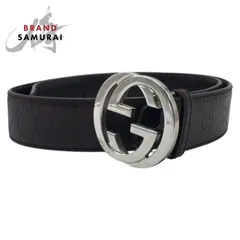 美品 GUCCI グッチ インターロッキングG ブラウン シルバー レザー 114984 85 34 ベルト 男女兼用 501958【中古】