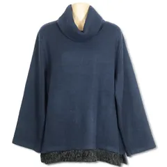 【新品】ミントブリーズ★大きいサイズ３L タートルネックニット 長袖 ファー セーター 定価7000円 ネイビー×ブラック系 ＊z1004