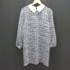 ◇ GRL バックジップ フリンジ風 きれいめ ガーリー 長袖 膝丈 ワンピース サイズM ブルー レディース E  【1309250013884】