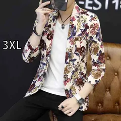 [3XL]秋冬 コーデ メンズ  服 シンプル ファッション オシャレ 大人 かっこいい 大きいサイズ ストリート 紳士服 プリント スーツ フラット カラー スリムフィット 花柄 ジャケット 単品