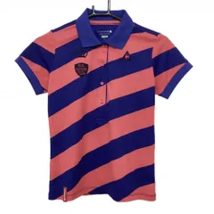 ★SALE価格★【超美品】ルコックゴルフ 半袖ポロシャツ ブルー×ピンク 斜めストライプ クラウン刺しゅう レディース M ゴルフウェア le coq sportif