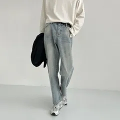 秋冬 コーデ メンズ  服 シンプル ファッション オシャレ 大人 かっこいい 大きいサイズ ストリート 紳士服 ストリート ウォッシュ レトロ ライト カラー ジーンズ 薄手 ストレート レッグ ワイド カジュアル パンツ 