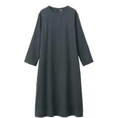 【新品タグ付き】無印良品 レディース クルーネックワンピース XS-Sサイズ（バスト74-83/身長150-159）チャコールグレー 二重ガーゼ 綿100％ オーガニックコットン MUJI