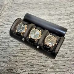 BOSPHORUS LEATHER 時計ケース グリーン レッド Bosphorus Leather】ガラタ・サフィアーノ・ウォッチロール 3本用