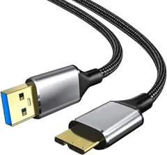 【在庫処分】USB3.0 ケーブル Micro B ハードディスク ケーブル USB タイプAオス - マイクロBオス 5Gbps データ高速転送ケーブル 高耐久性 ナイロン編み外付けHDD/SSD,Blu-ray,BDドライブ,デジタルカメラ用 (1