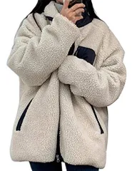 ホワイト_M ハト ボアブルゾン リバーシブル ボアジャケット ボアコート 2way ボア ブルゾン ジャケット コート アウター マウンテンパーカー フリースジャケット スタンドブルゾン もこもこ 防寒 ノーカラー レディース カジュアル 秋冬 ホワイト,