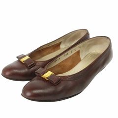 サルヴァトーレフェラガモ Salvatore Ferragamo ヴァラリボン パンプス レザー 茶 ブラウン 6 23cm位 靴 ■GY04