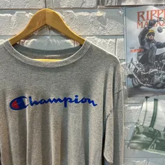 古着　L champion ビッグロゴ　ロングTシャツ　グレー