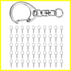 キーホルダー 金具 キーホルダーパーツ ワンタッチキーホルダー金具 回転カン ナスカン 丸カン付き キーホルダー金具 ハンドメイド キーホルダー キーリング 手作り 素材 DIY アクセサリーパーツ PureSino (50個セット(シルバー))