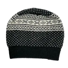 MADE IN SCOTLAND製 INVERALLAN ハンドニットウールニット帽 ブラック×ホワイト Fサイズ