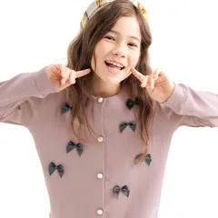 Bee【クーポン利用で20％OFF♪】リボンカーディガン◇胸リボン×アッシュラベンダー◇韓国子供服 韓国子ども服 韓国こども服 キッズ 女の子 トップス 100 110 120 130 140 150