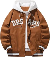 aspersio フード付き ジャンパー ストリート系 重ね着風 おしゃれアウター メンズ カッコイイ ジャケット ブラウン(バンダイクブラウン,  M)