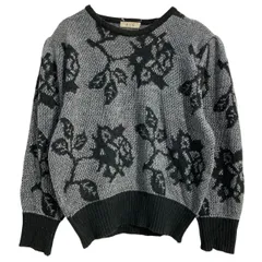 ニット セーター アクリル混 レディース S 程 ブラック ラメニット 薔薇柄 肩パッド付 古着卸 アメリカ仕入 a612-7674