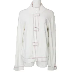 アルマーニエクスチェンジ A/X ARMANI EXCHANGE 美品 ニット ジャケット ジップアップ スタンドカラー ロゴ プリント ライン L 白 ピンク ☆AA★ ■GY14 Xのサムネイル