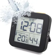 時計 デジタル時計 防滴型防水 タイマー 温度計 湿度計 LCDディスプレイ 目覚まし時計 お風呂時計 壁掛け 卓上置き 浴室 バスルーム 洗面所 台所 部屋用 中庭 ルーム シャワー用（ブラック） ブランド: KKLM