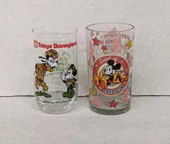 レトロディズニー グラス2個セット ミッキーマウス ミニーマウス グーフィー 東京ディズニーランド 昭和レトロ 当時物＊mhh004