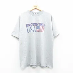 XL/古着 半袖 ビンテージ Tシャツ メンズ 90s USAロゴ 星条旗 大きいサイズ コットン クルーネック グレー 霜降り 24may23 中古
