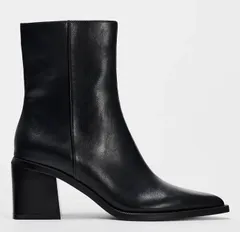 スクエアトゥ ショートブーツ レディース 黒 太ヒール 美脚 通勤 秋冬 チャンキーヒール アンクルブーツ