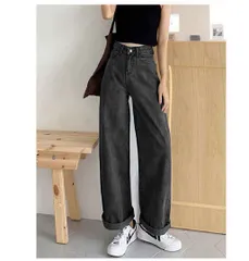 ☆ダークグレー✩レディース ジーンズゆったり デニムパンツ