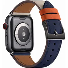 Apple Watch バンド 本革製 レザー (38/40/41mm,ダークブルー・アイボリー/ブラックバックル)
