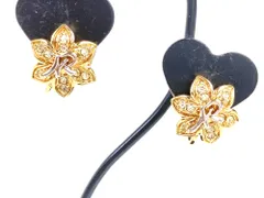 ニナリッチ　NINA RICCI　NRロゴ　ラインストーン　花／フラワー　モチーフ　イヤリング　幅1.5cm　ゴールドカラー×シルバーカラー　送料無料