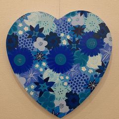 青だらけの花の作品　F0号作品　最新作！　画家　小楠アキコ作品　アクリル絵の具 青だらけの花の作品 抽象画 キャンバスアート 25×25cm 画家 小楠