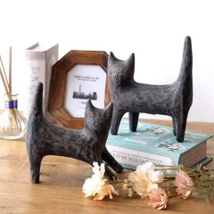 置物 オブジェ ねこ 猫 ネコ おしゃれ アニマル ペア かわいい 2個 セット アンティーク調 デザイン レジン製 仲良しキャットの置物 ペア