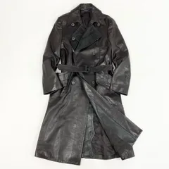 77d30 Paul Smith COLLECTION ポールスミスコレクション カウレザー ベルテッドロングトレンチコート アウター バイカラー Lサイズ  ブラウン ブラック 牛革のサムネイル