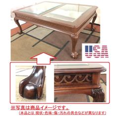 【アメリカ家具】センターテーブル コーヒーテーブル ガラステーブル クロウアンドボール脚 アンティークヴィンテージ(D)BC20KM24