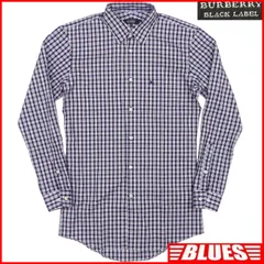 BURBERRY BLACK LABEL 廃盤 バーバリーブラックレーベル シャツ M メンズ 長袖 38 青 チェック 刺繍 ボタンシャツサイズM一覧←SEULB屋着古← TY3693