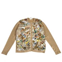 エルメス カーディガン レディース ツイルレーヌ L'INTRUS 侵入者 セリエボタン ニット切り替え 鳥 アパレル 服 HERMES 42 ベージュ マルチカラー ゴールド金具 シルク    春 秋【中古品】